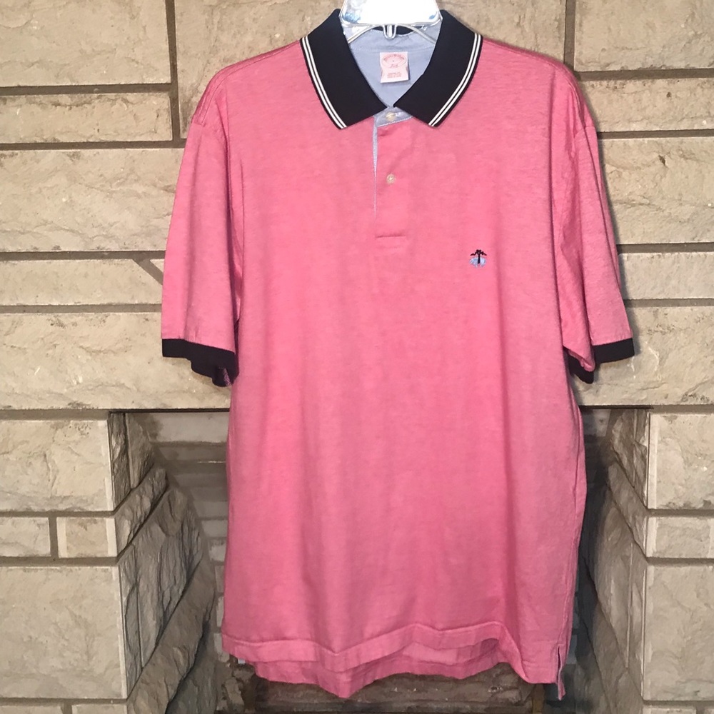 Brooks Brothers Mens Classic Cotton Polo Red Navy Short Sleeve Large